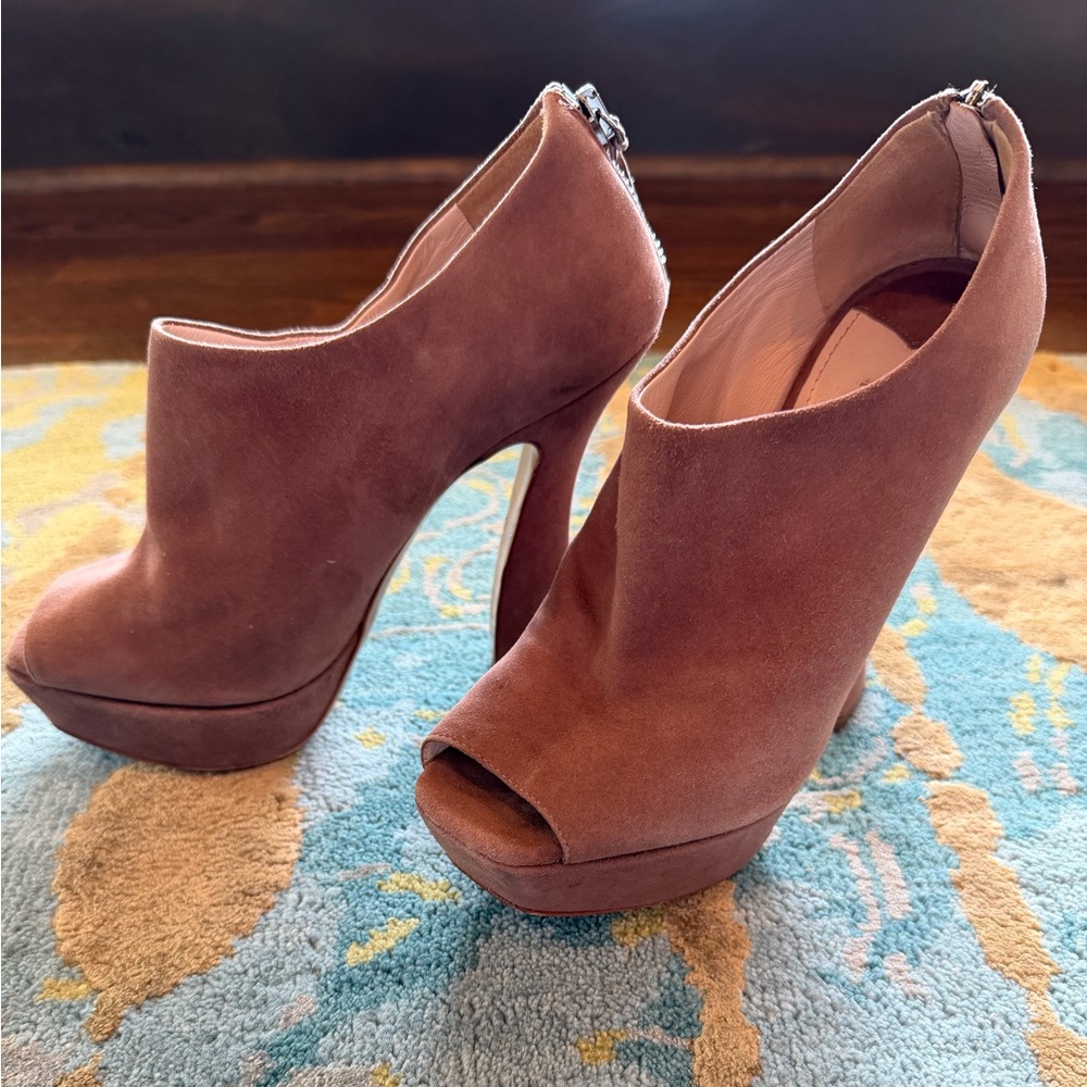MIU MIU Rose Suede Peep Toe Ankle Booties